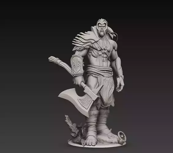 Barbarian Warrior Axe Statue Tribal Fighter STL 3D Model