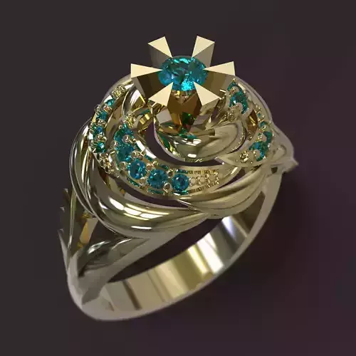 Ring gold with turquoise stones 3D print model