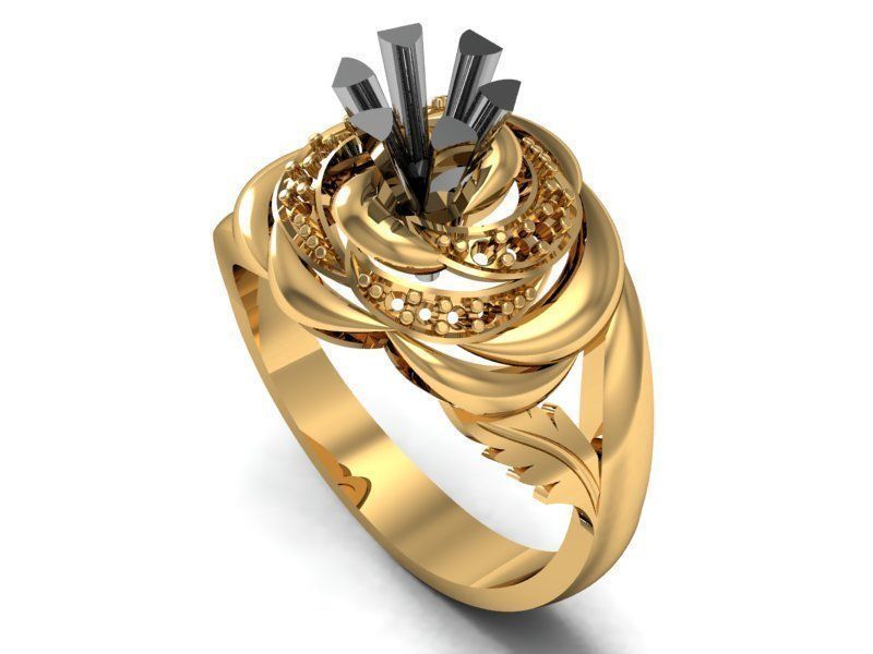 Ring gold with turquoise stones 3D print model_7