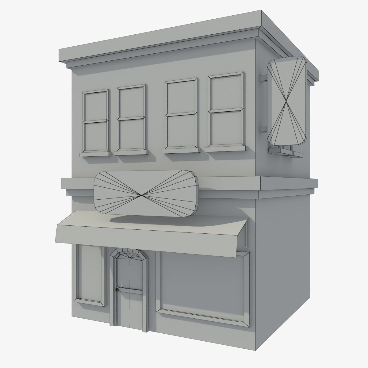 cafe motel cartoon building low poly Low-poly 3D model_5
