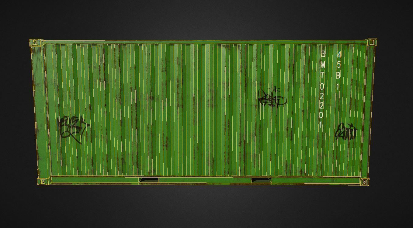 Container 20ft with 2 LOD for physically based rendering Low-poly 3D model_7