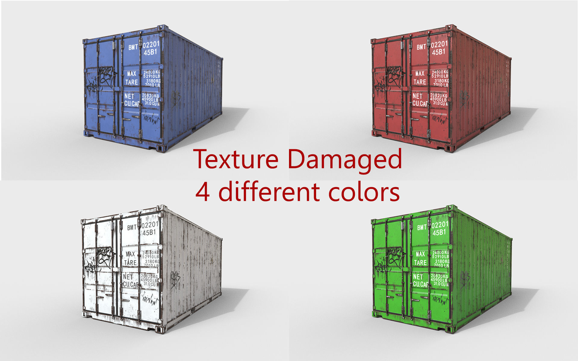 Container 20ft with 2 LOD for physically based rendering Low-poly 3D model_4