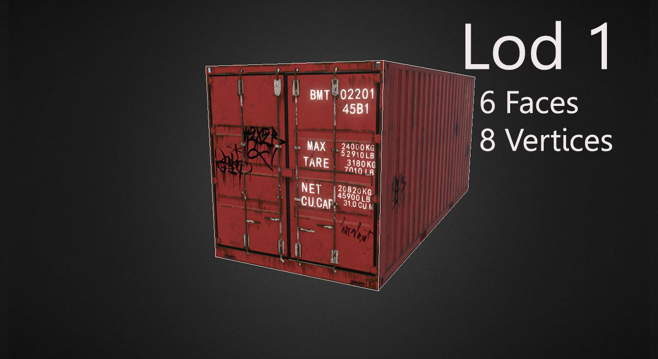 Container 20ft with 2 LOD for physically based rendering Low-poly 3D model_9