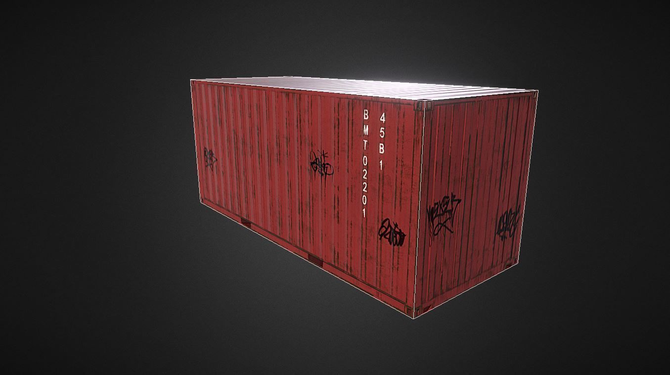 Container 20ft with 2 LOD for physically based rendering Low-poly 3D model_10