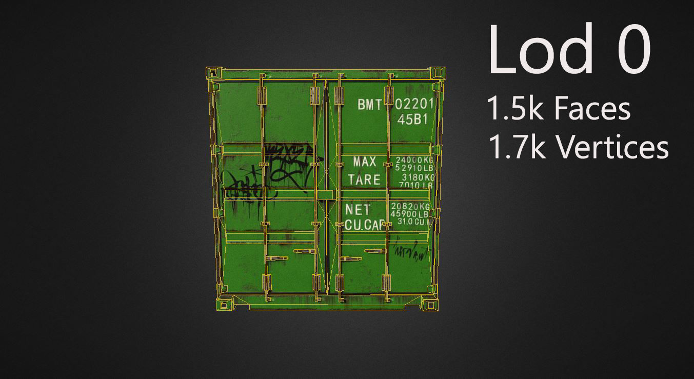 Container 20ft with 2 LOD for physically based rendering Low-poly 3D model_5