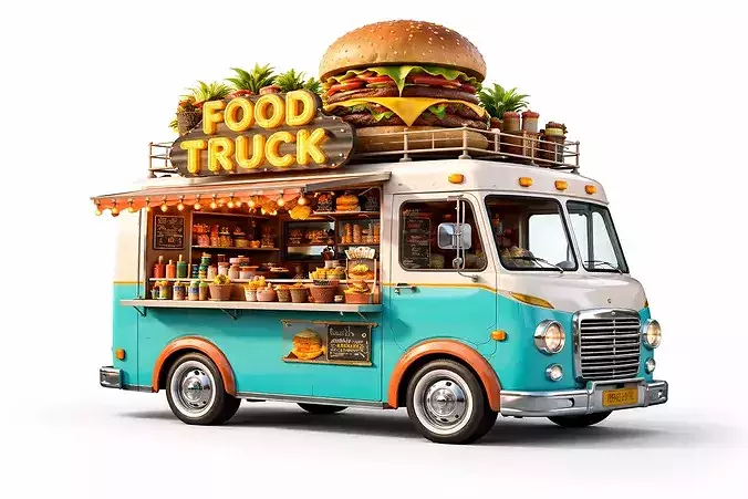 Retro Food Truck Street Kitchen Vehicle Mobile Catering