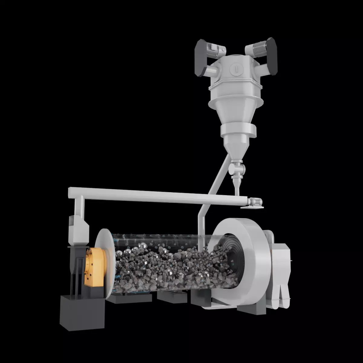 Animated Ball Mill and Classifier Rock Simulation 3D model