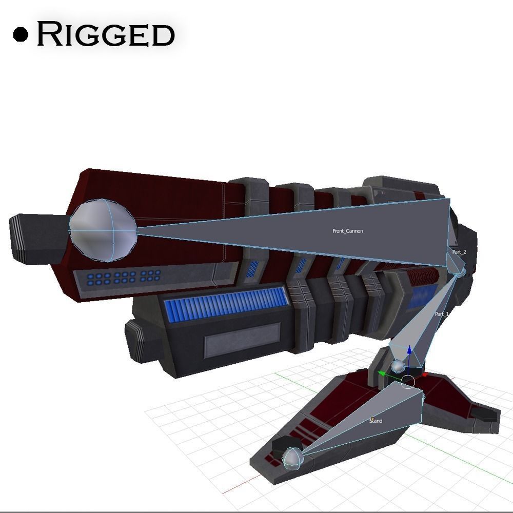Blaster cannon 03 sci-fi low poly Rigged Low-poly 3D model_7