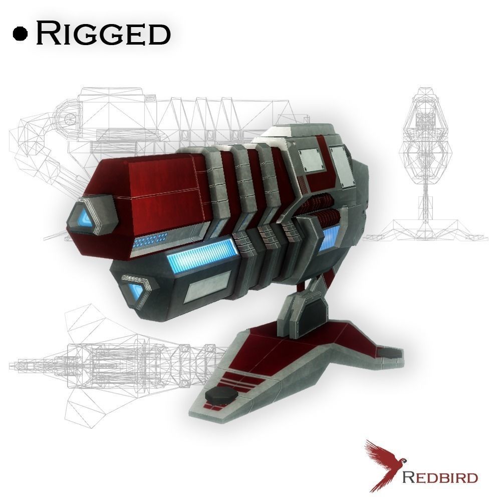 Blaster cannon 03 sci-fi low poly Rigged Low-poly 3D model_0