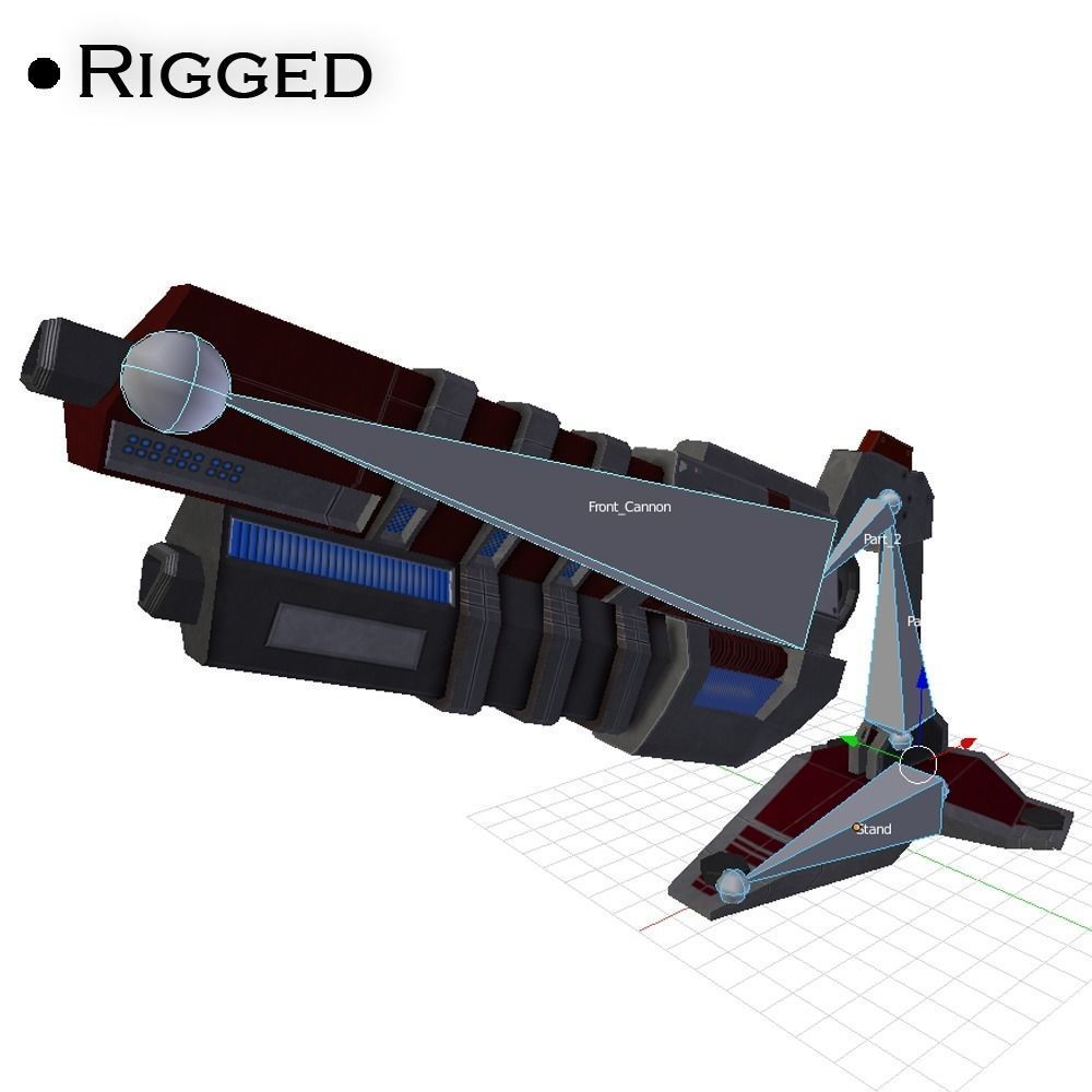 Blaster cannon 03 sci-fi low poly Rigged Low-poly 3D model_8