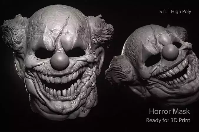 Horror Clown Mask Creepy 3D Print Model 