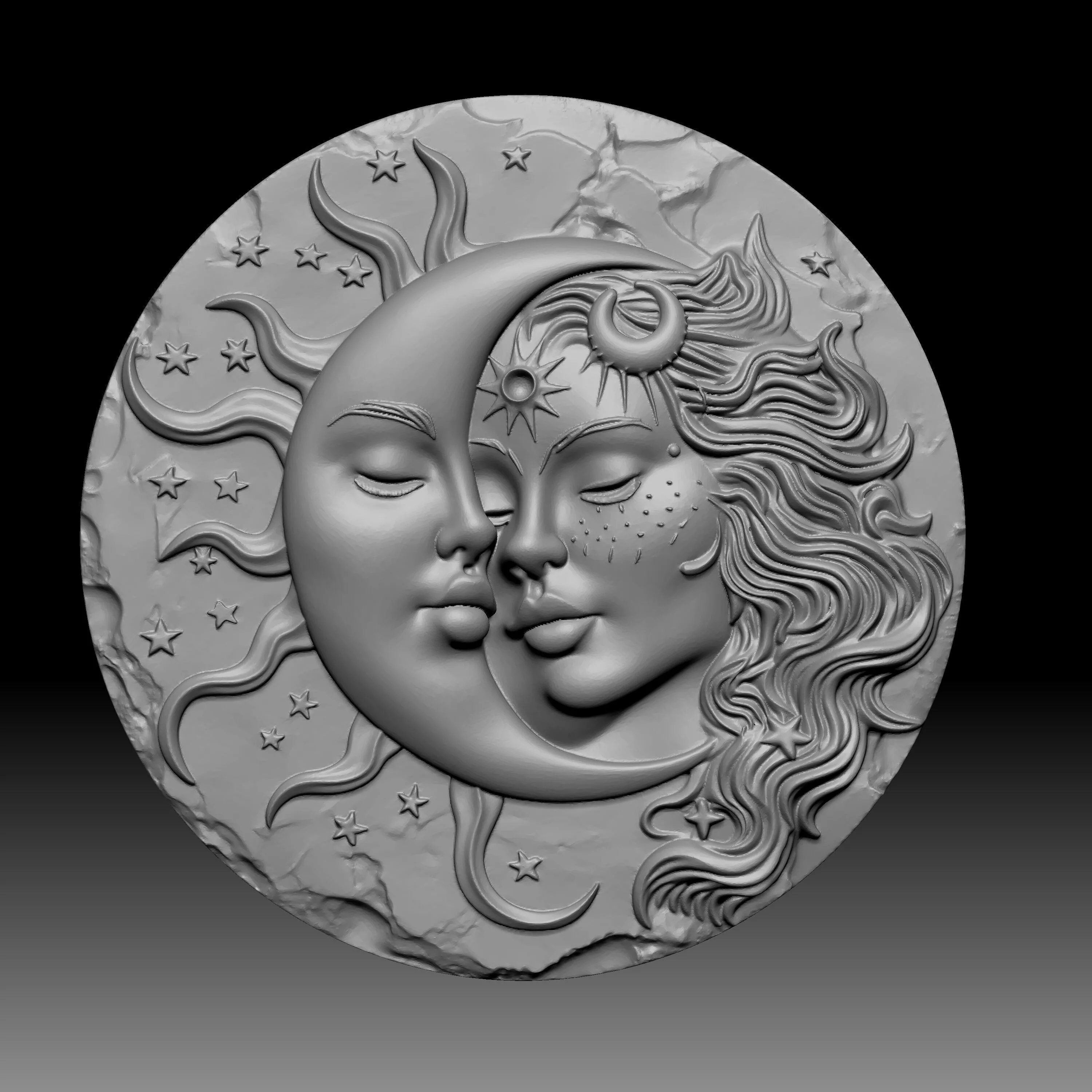 3D digital model of a sun and moon sculpture 3D print model