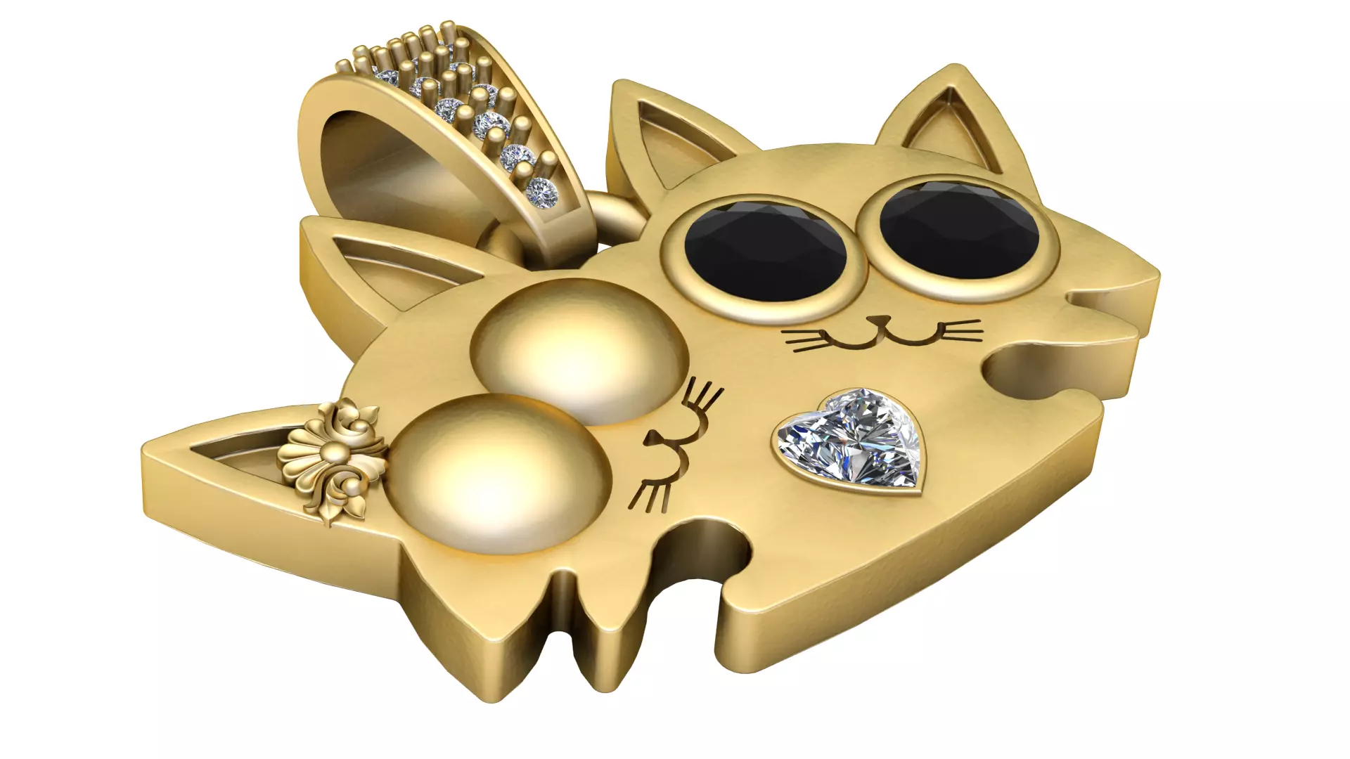 Twin Kitten Best Friends Pendant - 3D Printable Jewelry Model 3D print model