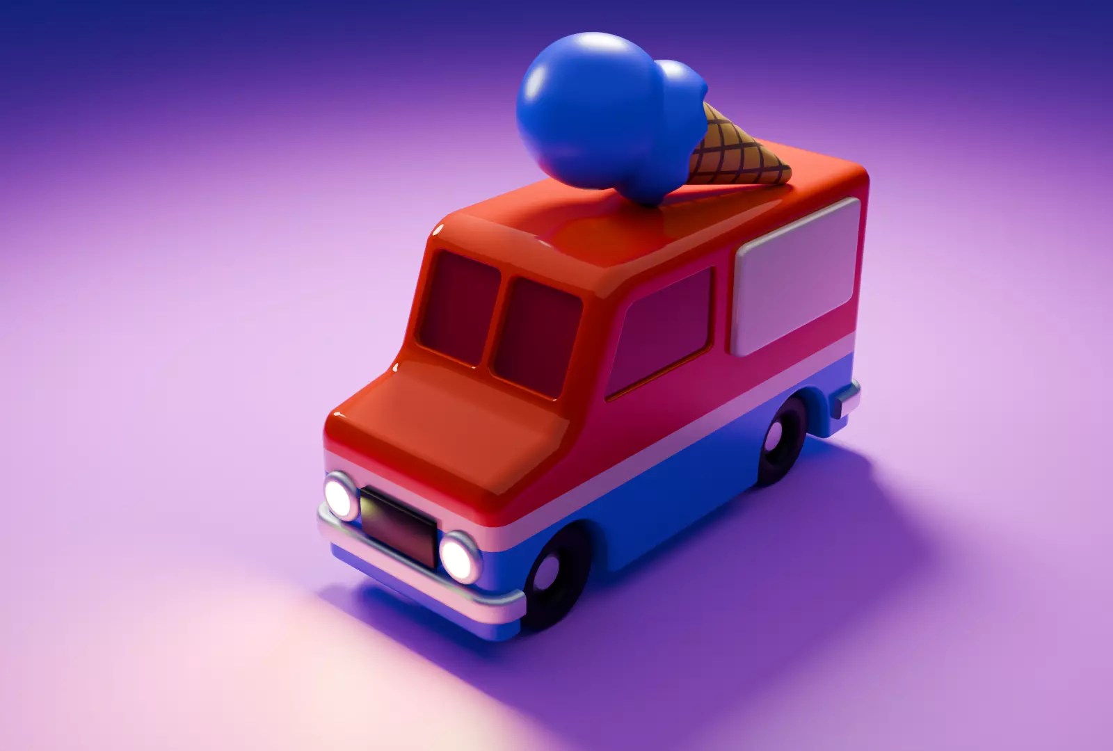 Whimsical ice cream truck - low poly Low-poly 3D model