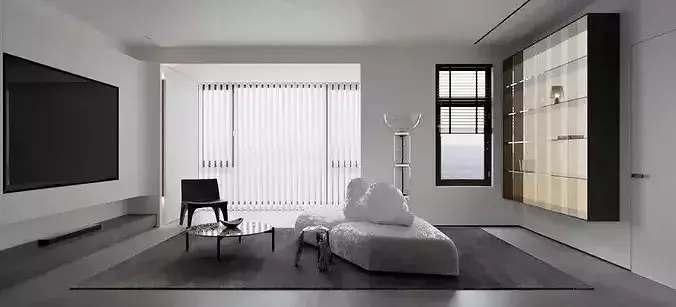 Living and dining room 3D model 2