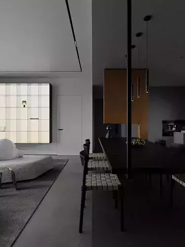 Living and dining room 3D model 5