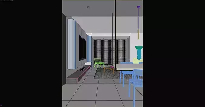 Living and dining room 3D model 6