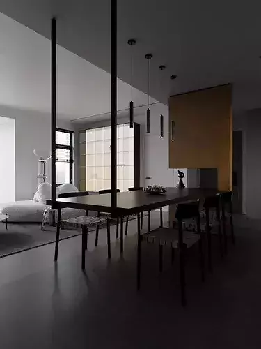 Living and dining room 3D model 7
