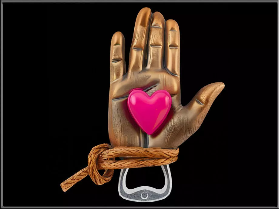 Bronze Heart Hand Bottle Opener Low-poly 3D model