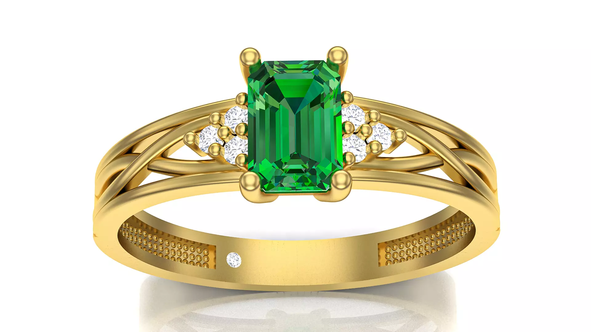 Emerald Cut Gold Ring Ready for Production CAD ZJBCO-106 3D print model