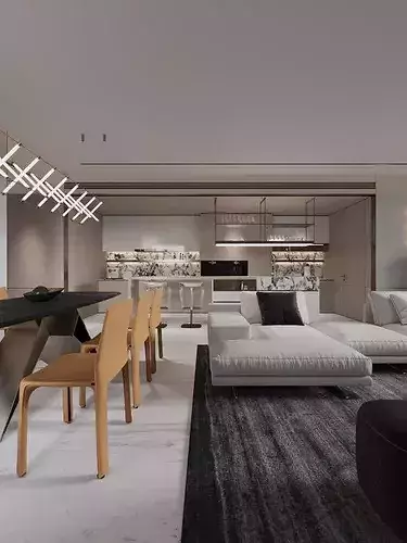 Living and dining room 3D model 2