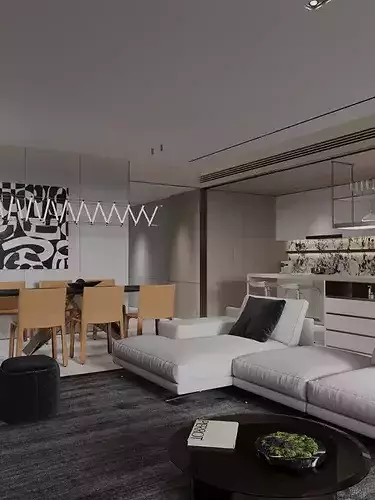 Living and dining room 3D model 3