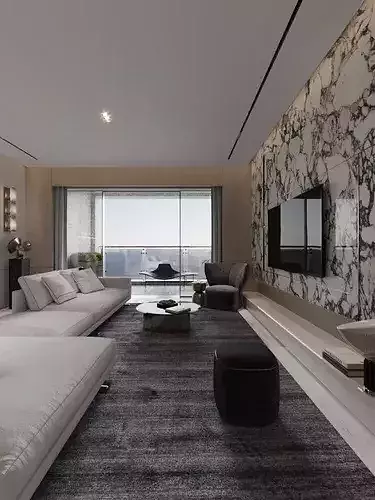 Living and dining room 3D model 5