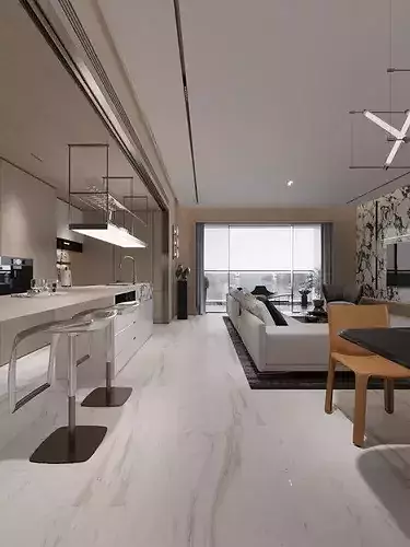Living and dining room 3D model 7