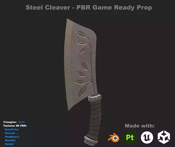 Steel Cleaver - Game Ready PBR Tool  Weapon Prop