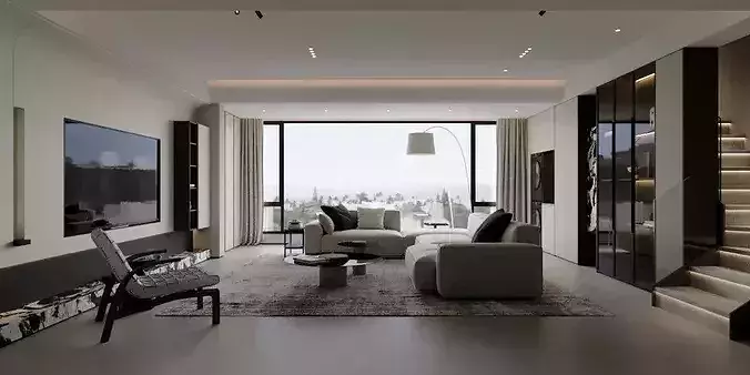 Living and dining room 3D model 3