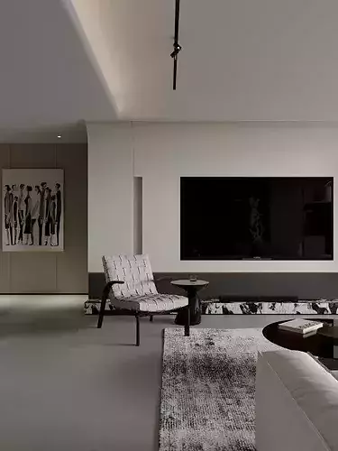 Living and dining room 3D model 4