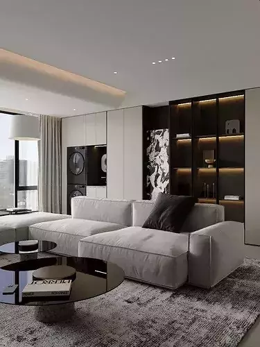 Living and dining room 3D model 2
