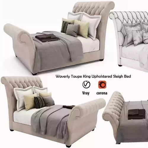 Waverly Taupe King Upholstered Sleigh Bed with Button Tufted 
