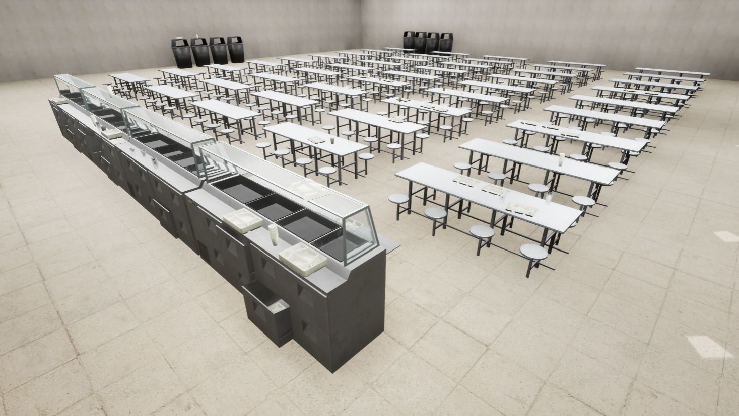 Prison Dining Room Equipment Low-poly 3D model_1
