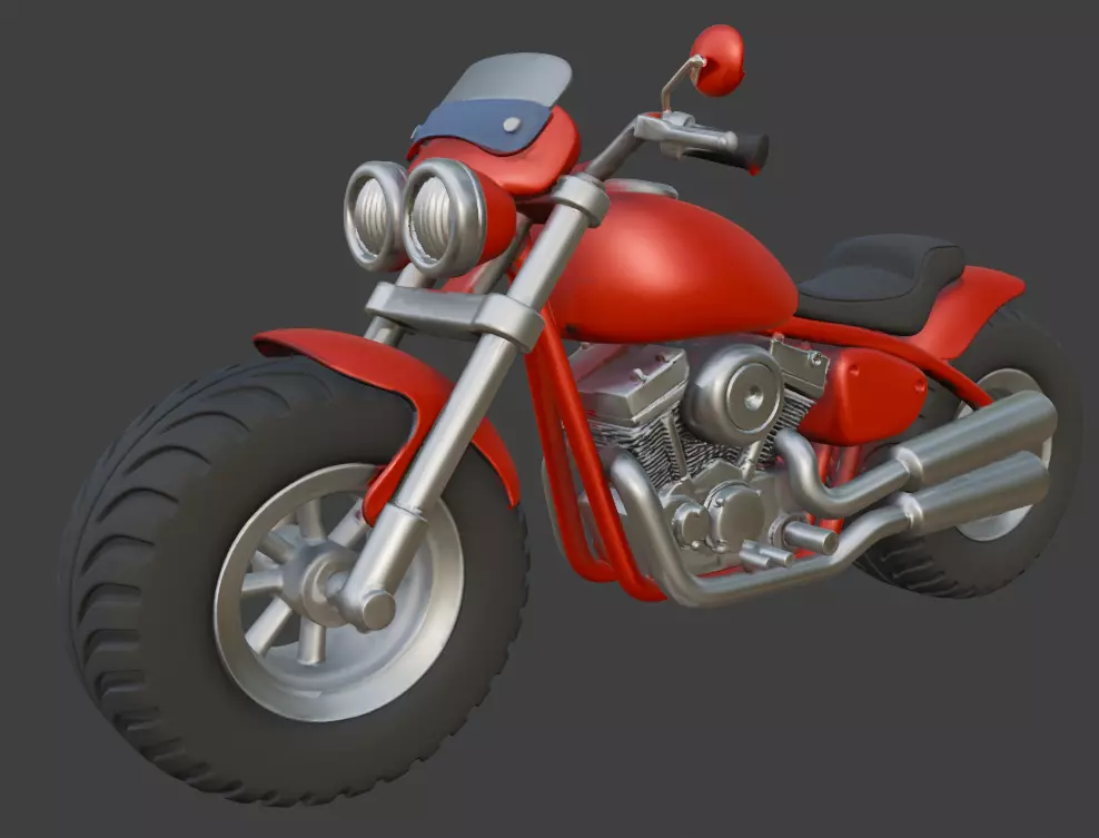 Cartoon Red Chopper Motorcycle 3D Model 3D model