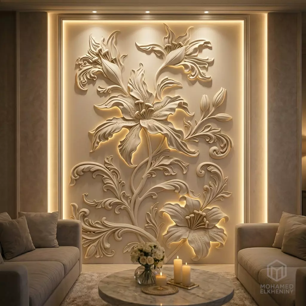 Modern Elegant Lily Floral wall decor Relief STL Mural CNC 424 3D model