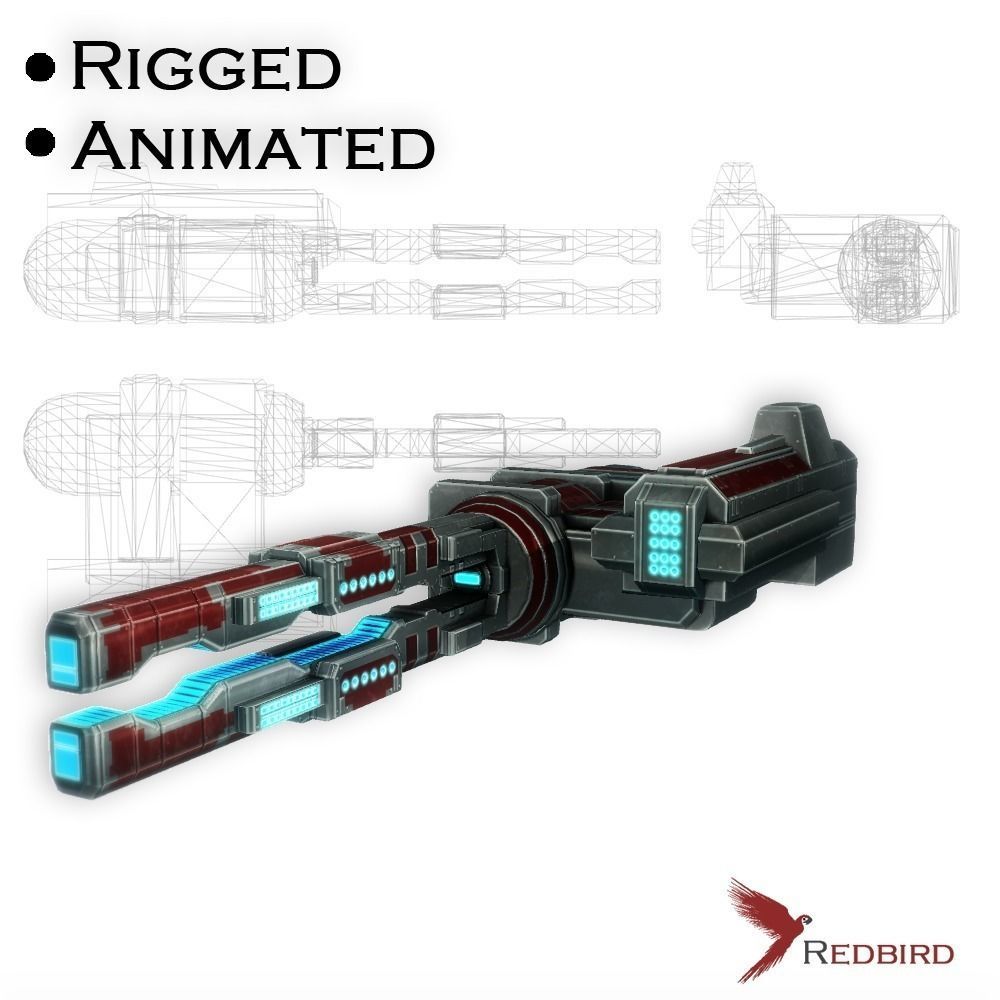 Railgun cannon sci-fi low poly Animated Low-poly 3D model_0