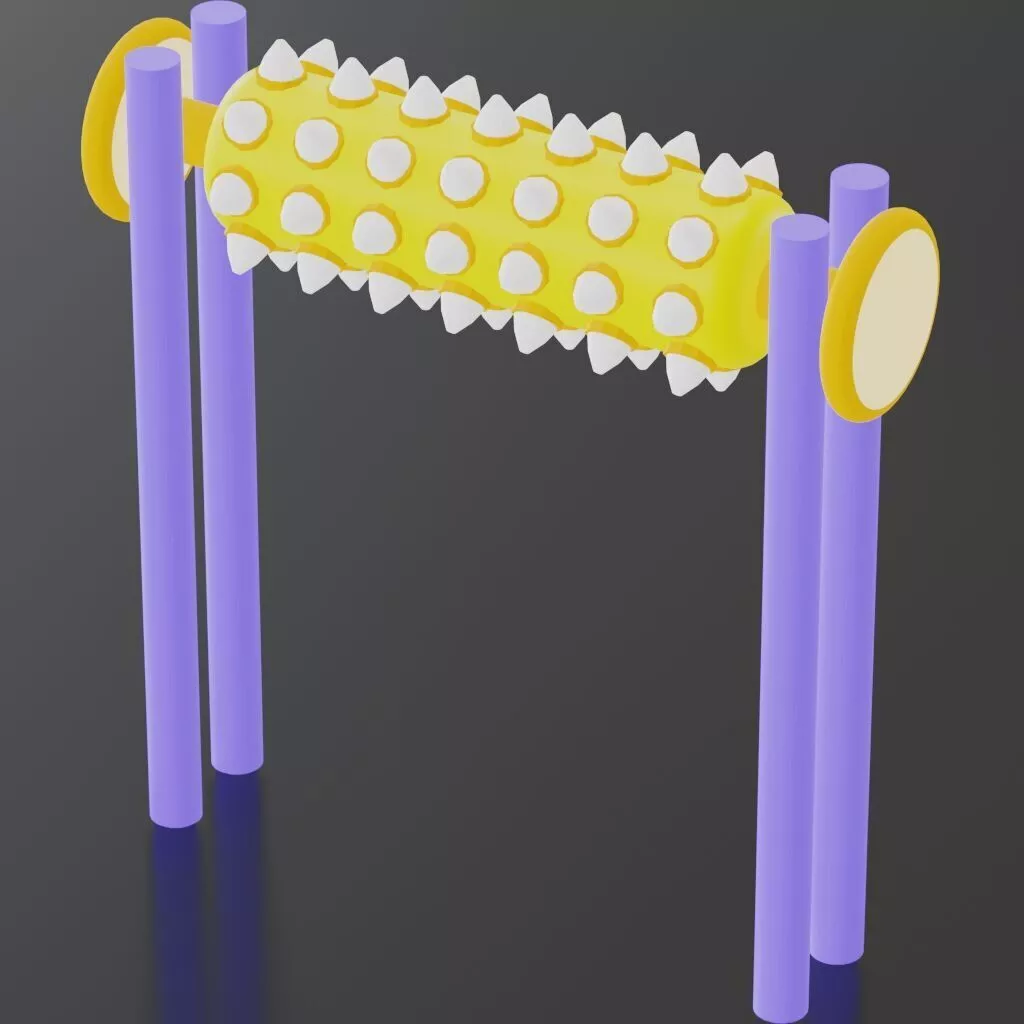 Spiked Roller with Dual Supports Animated Obstacle Prop 3D model