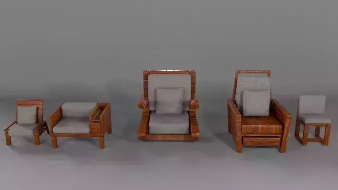 Luxury Armchair Pack 3D Leather Fabric Low Poly PBR Low-poly 3D model