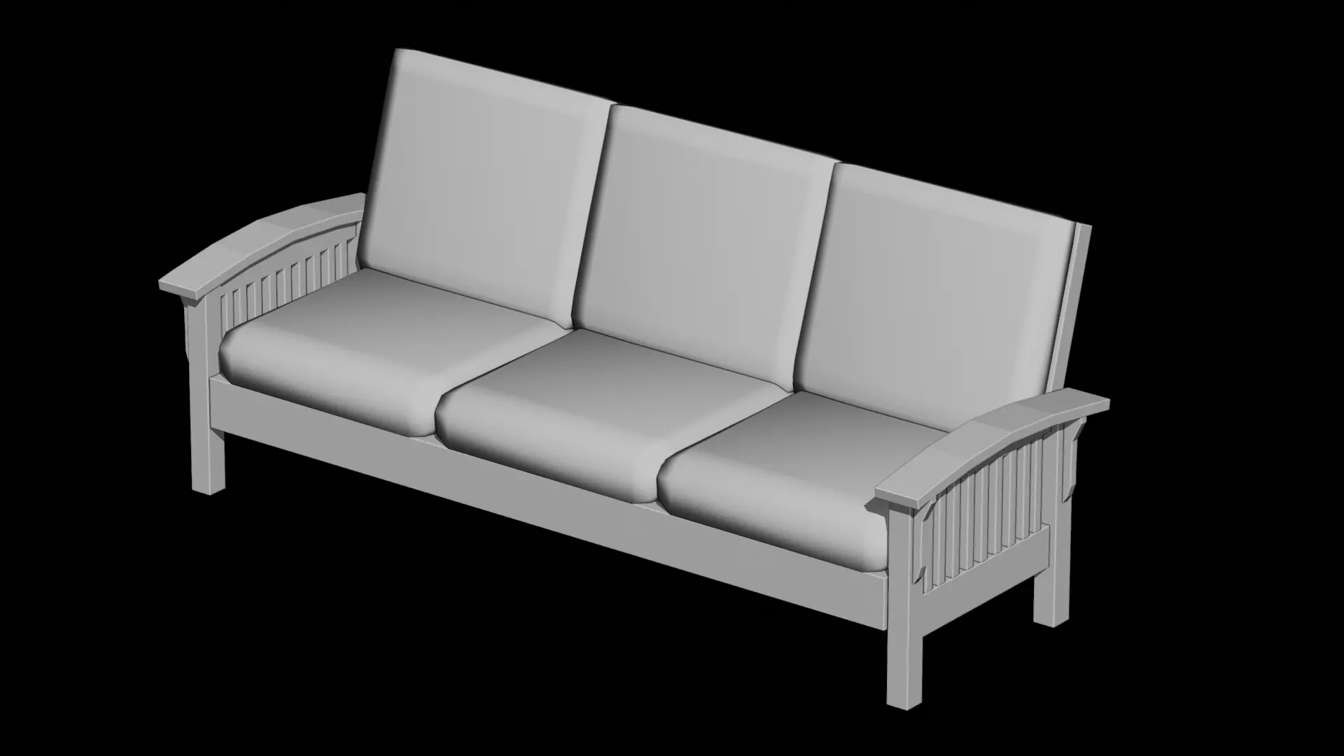 Slatted Outdoor park Bench Low-poly 3D model