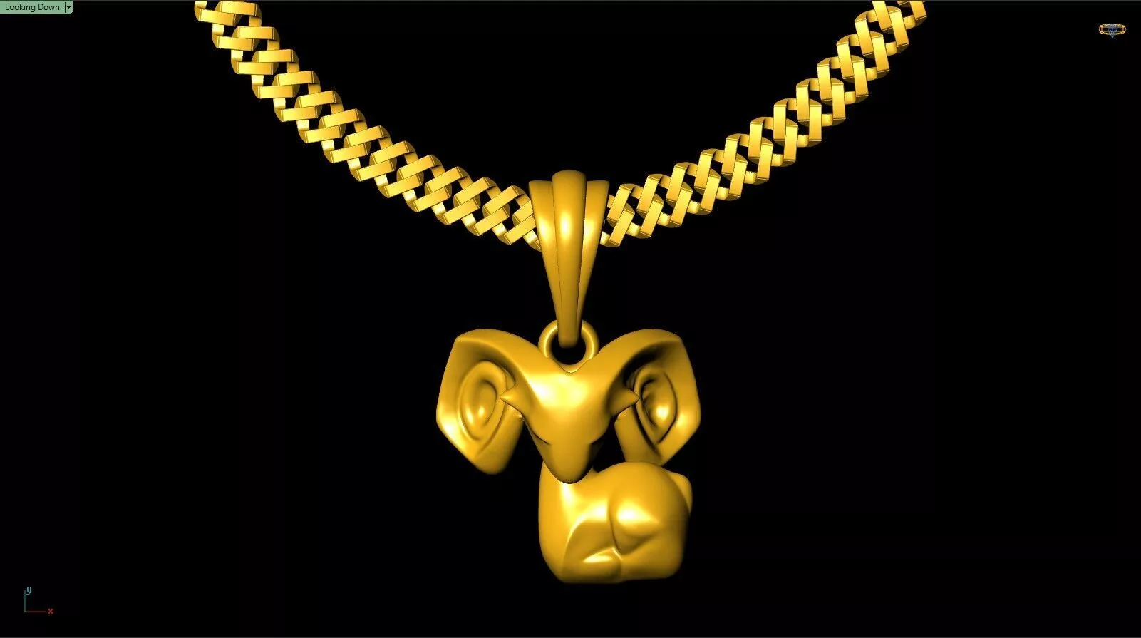 Aries Ram Head Gold Pendant Necklace 3D print model