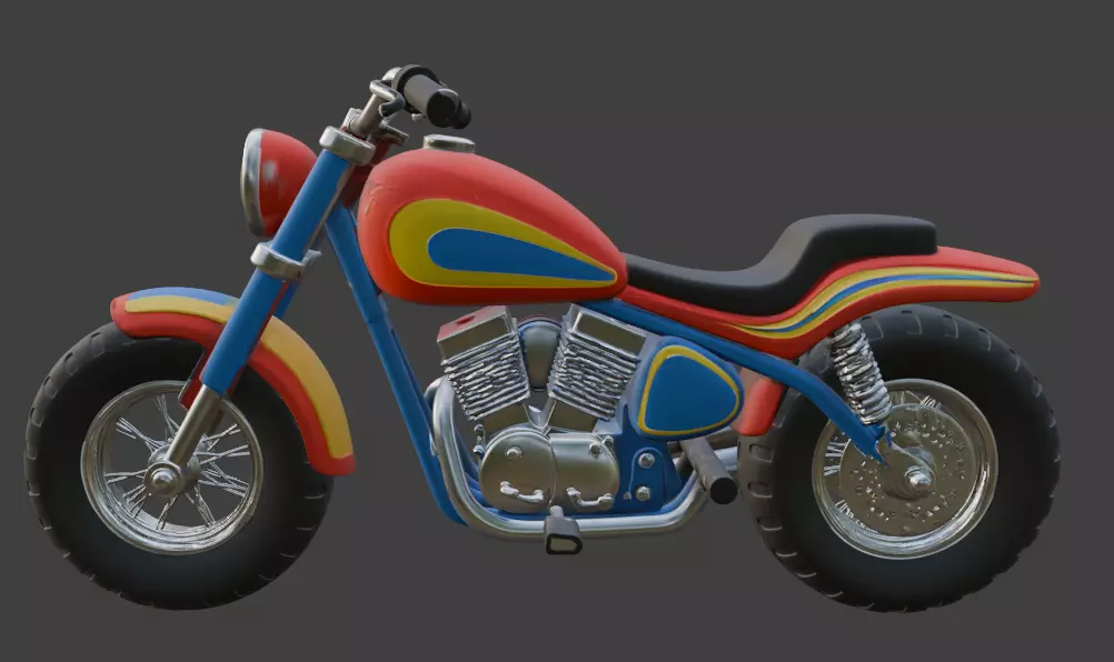 Cartoon Red Chopper Motorcycle 3D Model 3D model