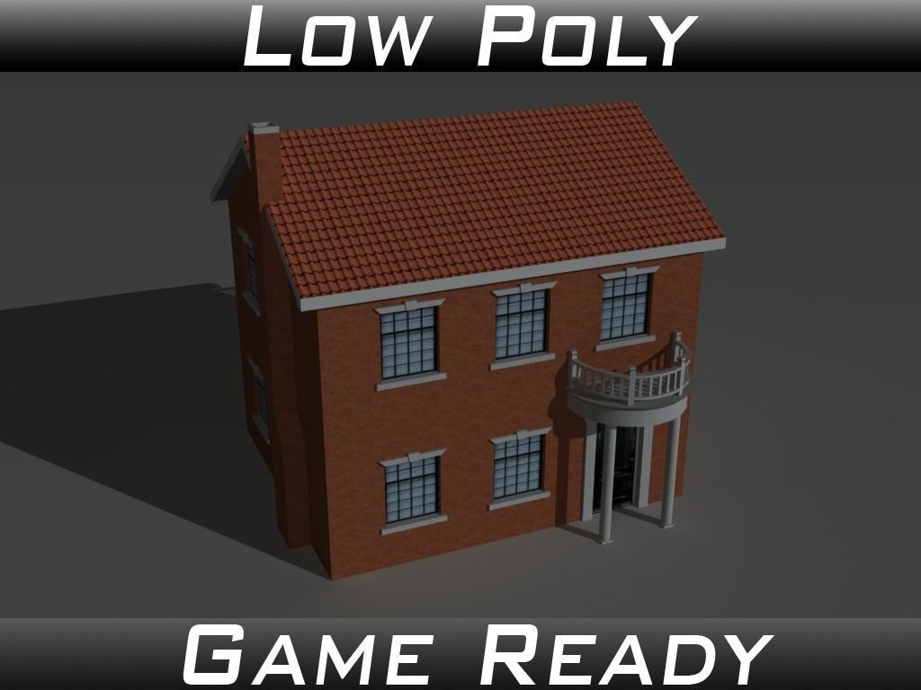 House 9 brick with balcony Low-poly 3D model_0