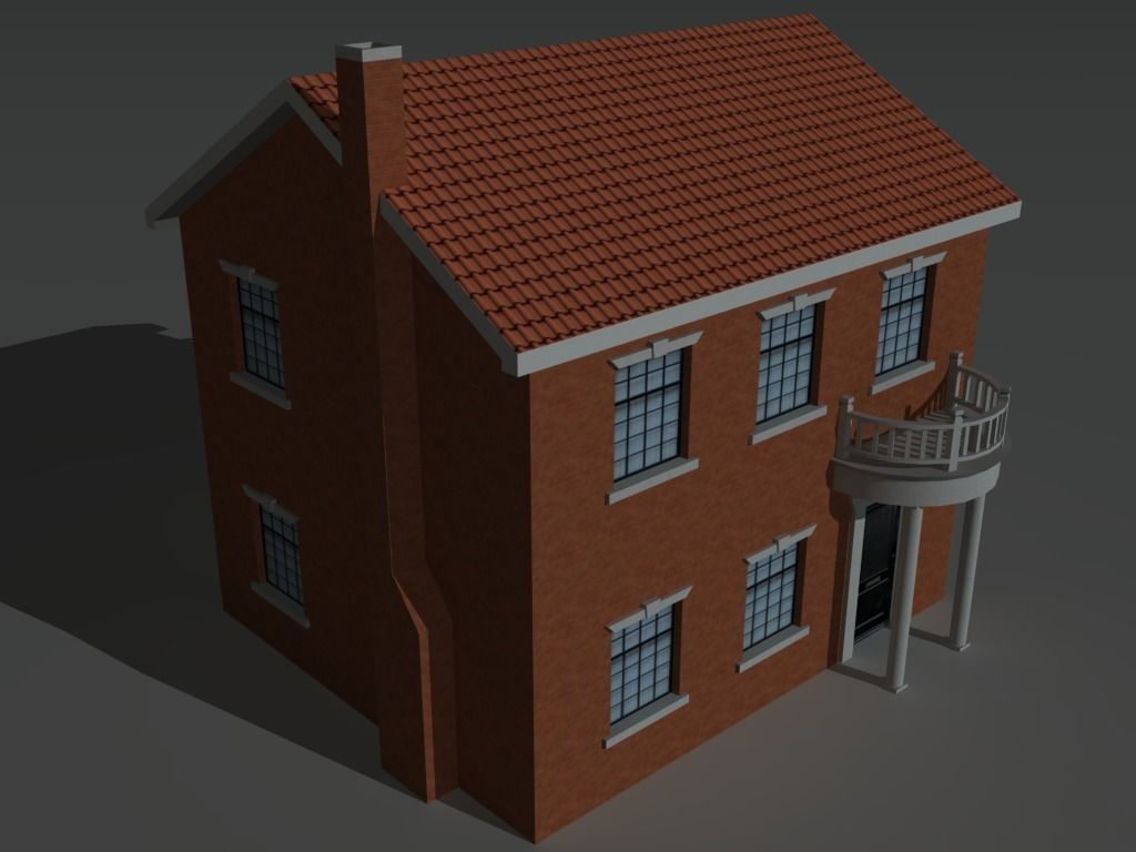 House 9 brick with balcony Low-poly 3D model_8
