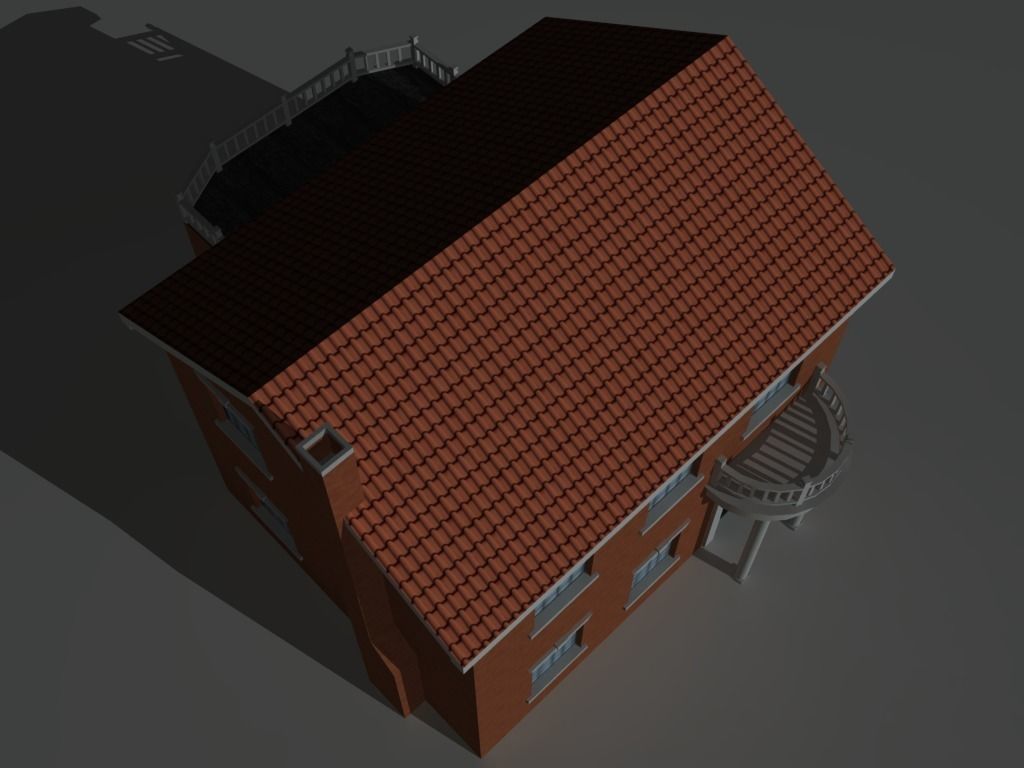 House 9 brick with balcony Low-poly 3D model_9