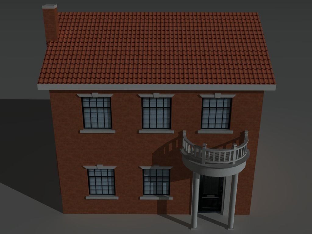 House 9 brick with balcony Low-poly 3D model_1