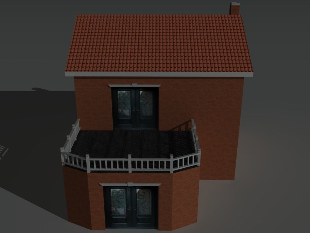 House 9 brick with balcony Low-poly 3D model_5