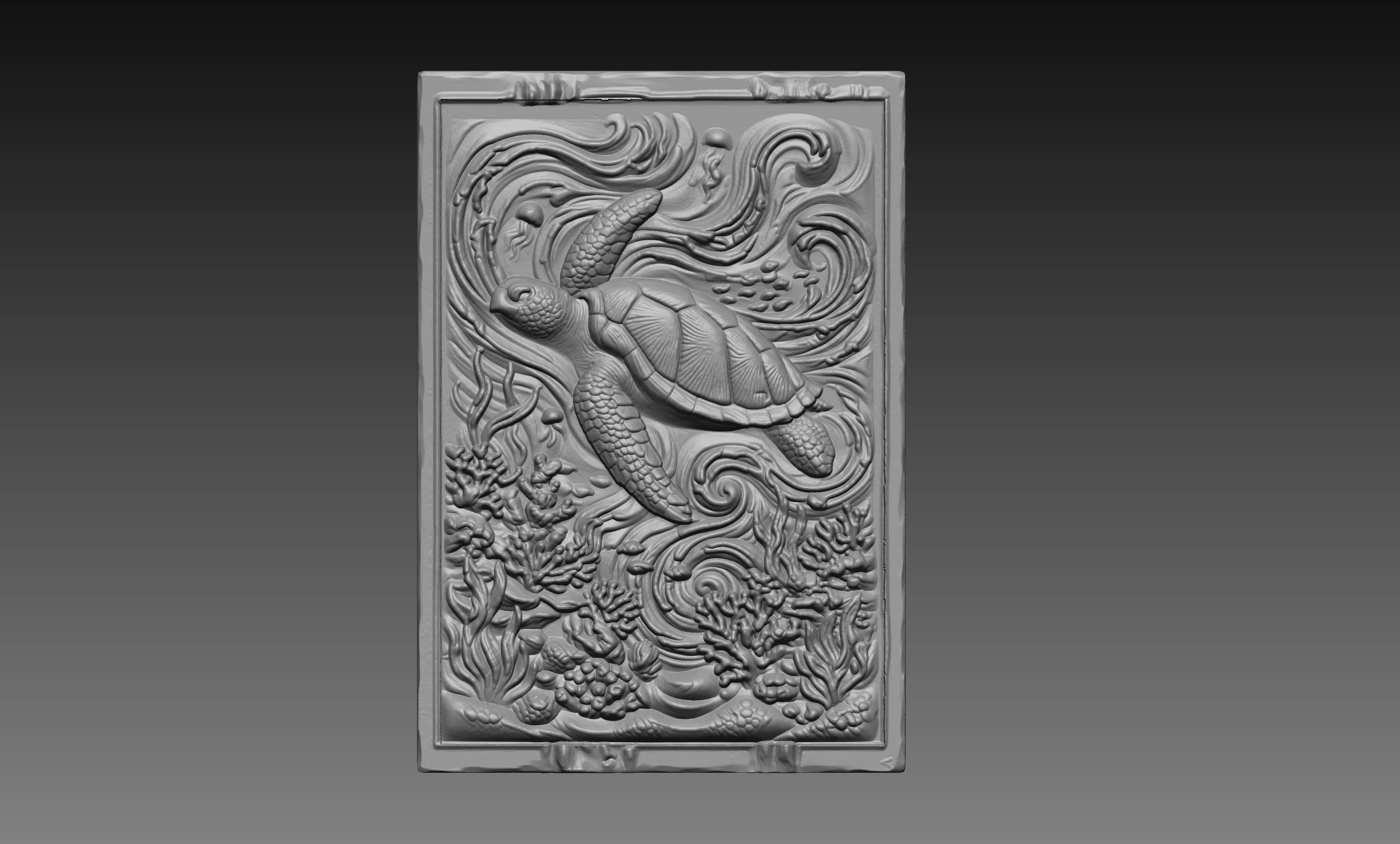 Swimming sea Turtle 3D Relief Underwater Marine CNC Carving 3D print model