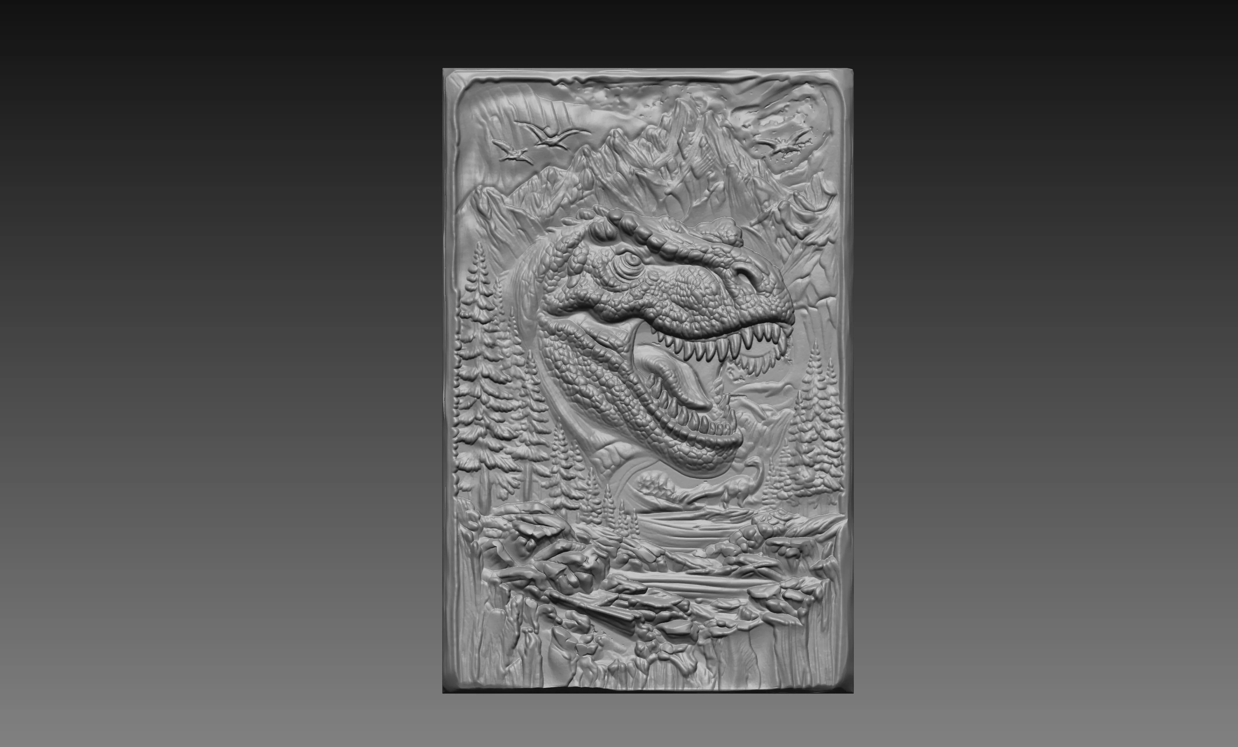 T-Rex Dinosaur 3D Relief Prehistoric Forest CNC Carving 3D print model
