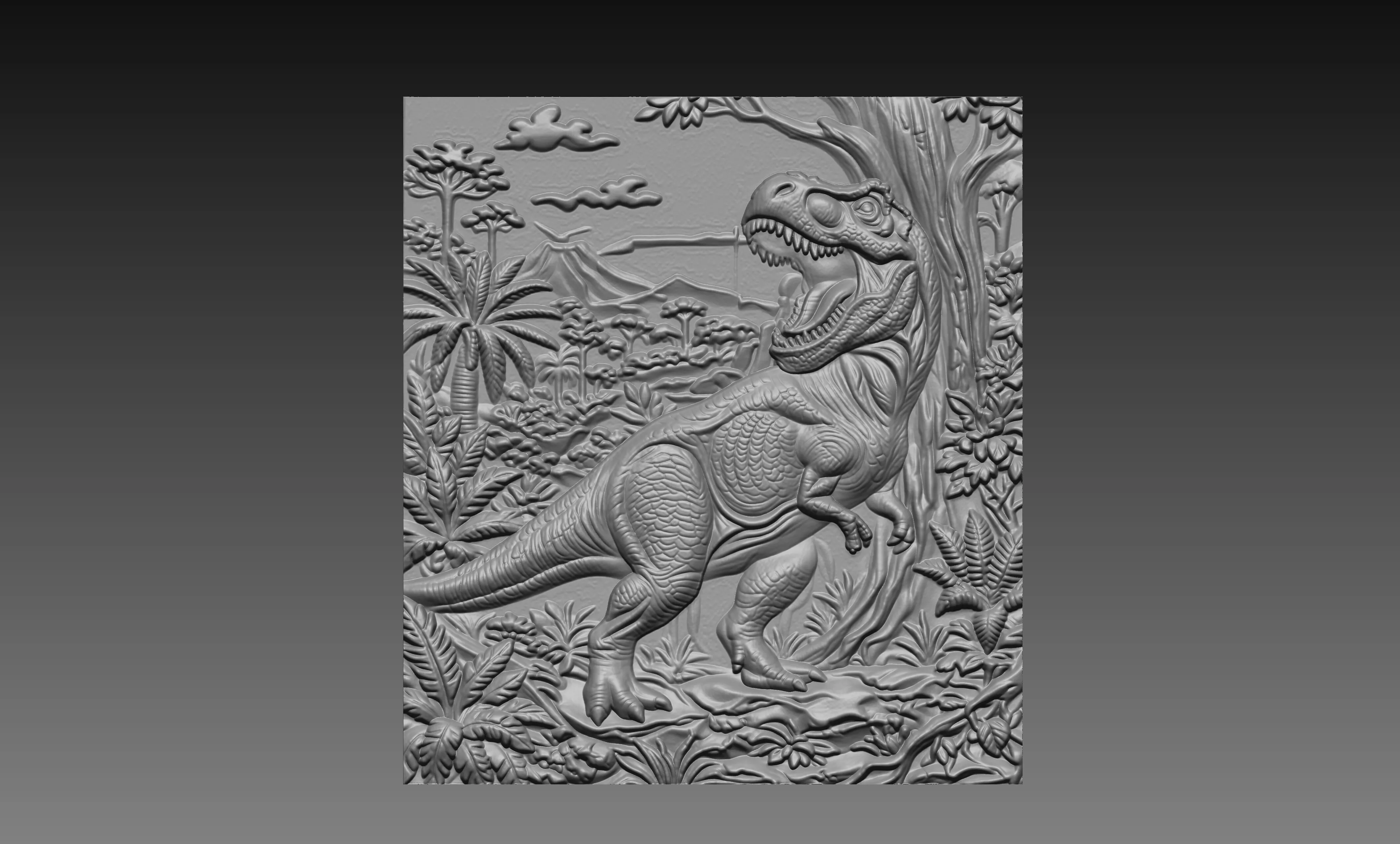 T-Rex Dinosaur 3D Relief STL Jurassic CNC Carving 3D print model